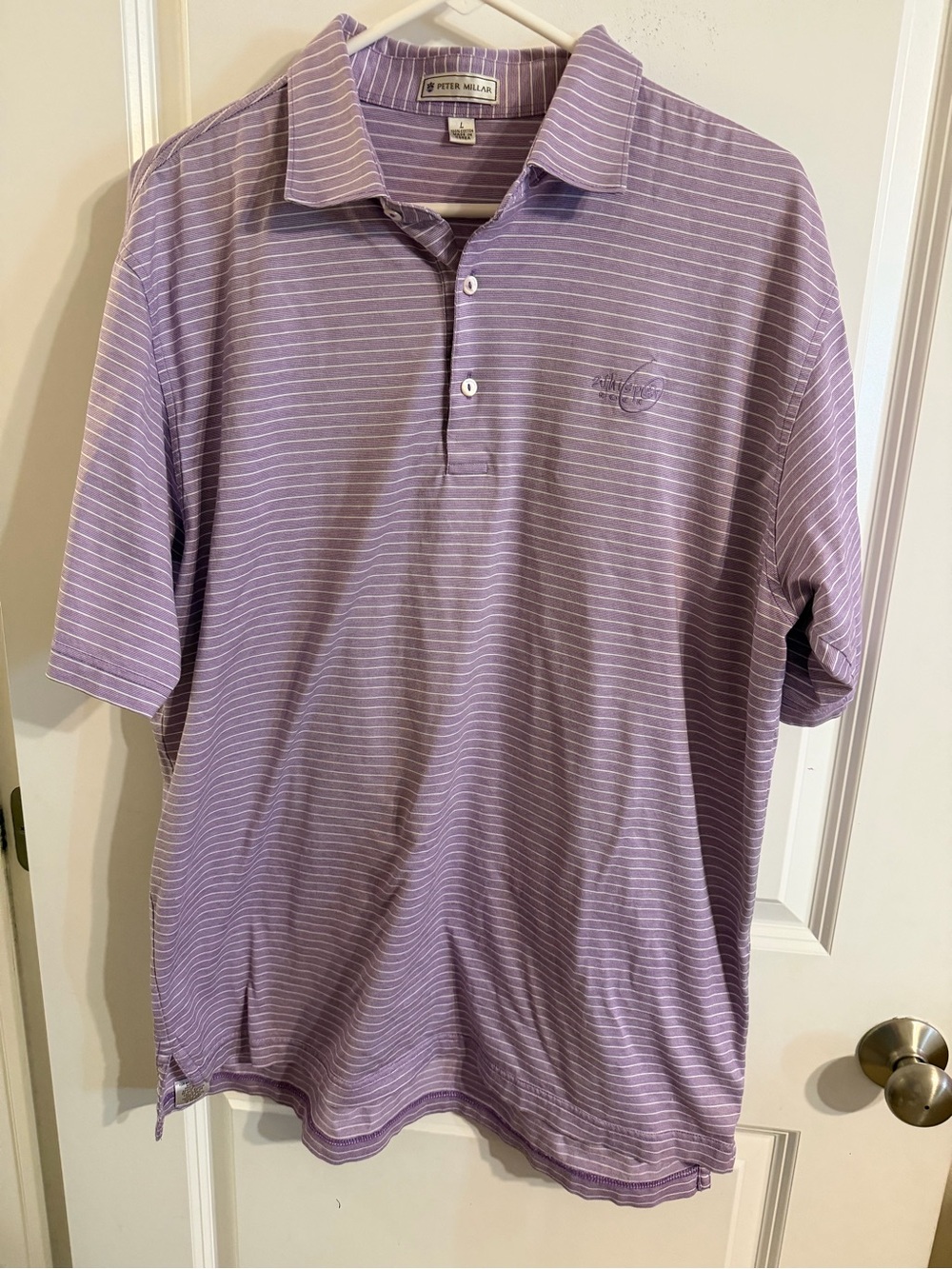 Peter Millar Lavender and White Striped Polo